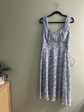NorthStyle Blue Floral Peasant Dress Coastal Cowgirl Flowy Wedding PTP 19”